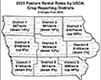 2025 Iowa pasture rental rates map graphic.
